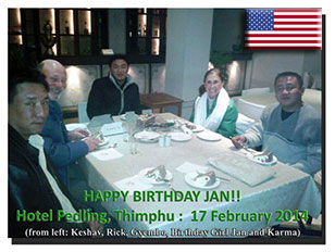Rick & Jan Petok: Everything was Absolutely Fantastic! Our tour guide, Gyembo and our Driver, Choki, were wonderful. This is a trip we will NEVER forget! WE LOVED BHUTAN!!